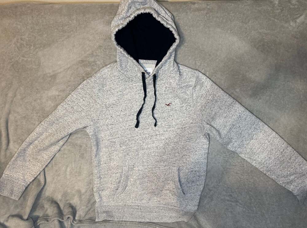 Hollister California Men's Heather Gray Pullover Fleece Hoodie Size M